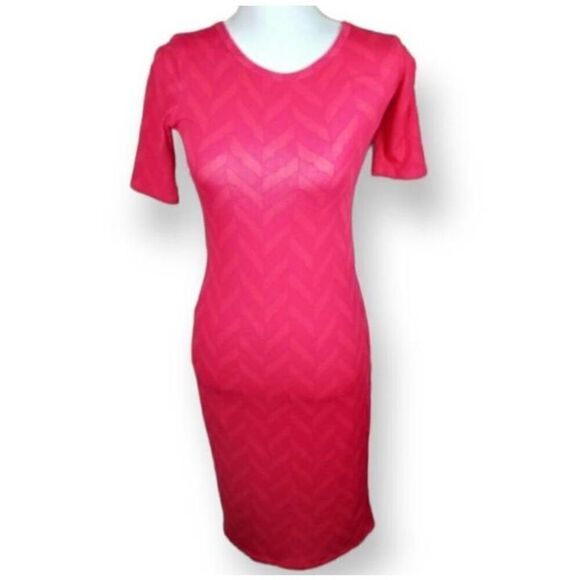 LULAROE PINK/RED CHEVERON JULIA BODYCON DRESS SZ.XXS EUC. - Picture 2 of 7